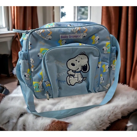 Peanuts Other - Vintage 90's Snoopy Diaper Bag 1990s Peanuts Shoulder Strap Baby Blue Toddler